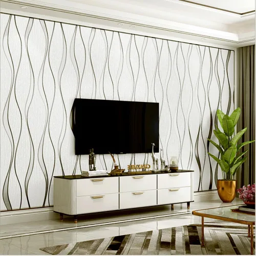 Q QIHANG Moderna curva minimalista 3D ondulación de agua tridimensional flocado no tejido papel tapiz dormitorio sala de estar TV fondo pared Crema