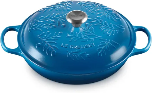 Le Creuset Olive Branch Collection Signature Braiser de hierro fundido esmaltado, 3.5 cuartos de galón, Marsella con tapa en relieve Marseille