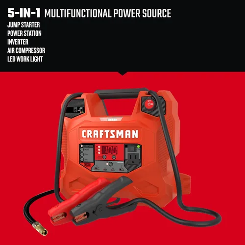 Miniatura 2 de CRAFTSMAN Arrancador de batería de coche de 1200 A y estación de energía portátil, solución 5 en 1, compresor de aire de 100 PSI