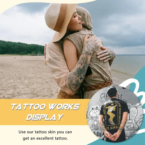 Miniatura 8 de Piel de tatuaje con papel de transferencia, kit de 40 piezas de piel falsa y papel de plantilla, incluye 20 piezas de piel de práctica de doble cara