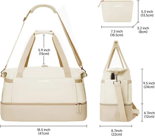 Miniatura 5 de Bolsa de lona de gimnasio para mujer, Caqui, Bolsa de viaje para gimnasio