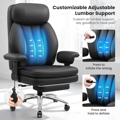 Miniatura 4 de BestGlory Silla de escritorio de oficina con soporte lumbar inflable, silla de oficina ergonómica [cojín y reposapiés mejorados de doble capa], Negro