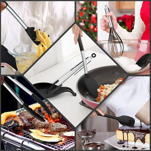 Miniatura 4 de E-far - Juego de utensilios de cocina de silicona, juego de 30 utensilios de cocina con soporte, espátulas de cocina resistentes al calor, cucharón