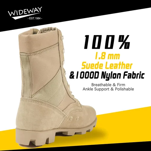 Miniatura 15 de Botas militares de WIDEWAY para hombres, botas de combate de jungla tácticas de cuero resistente al deslizamiento, negras, para hombres, todo