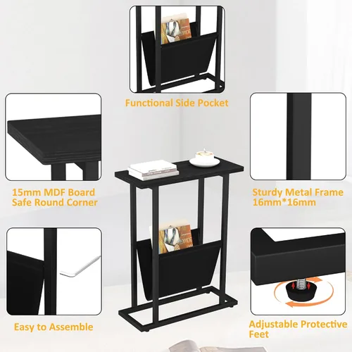 Miniatura 6 de Yusong - Mesa auxiliar estrecha para espacios pequeños, mesa auxiliar pequeña con soporte para revistas, mesa delgada y estrecha para sala de estar