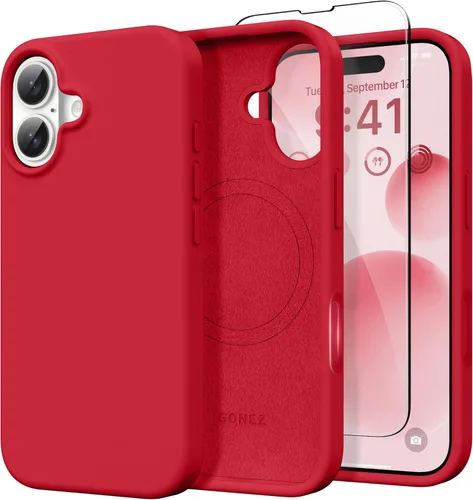 Miniatura 42 de GONEZ Funda de silicona para iPhone 14 Pro Max, compatible con MagSafe, con protector de pantalla + protector de lente de cámara, silicona líquida a