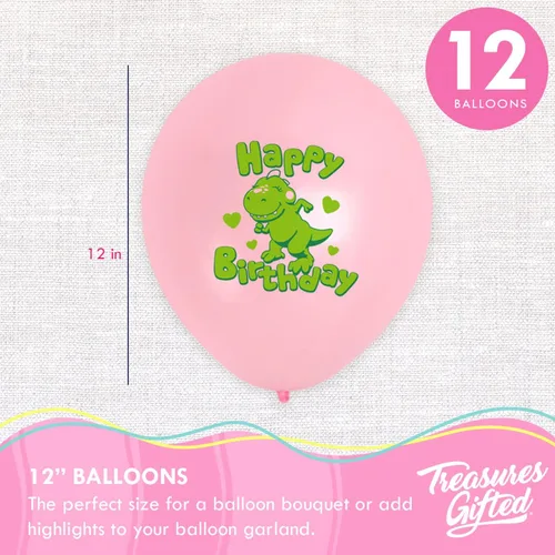 Miniatura 2 de Treasures Gifted Globo de dinosaurio para niña, paquete de 12, globos de látex de dinosaurio de 12 pulgadas, decoraciones de dinosaurio para niñas