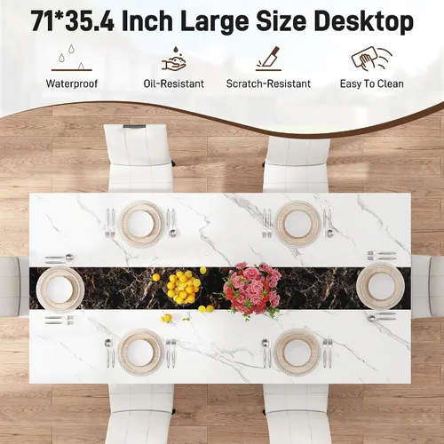 Miniatura 6 de Juego de mesa de comedor de 7 piezas para 4, 6 personas, mesa de cocina grande de madera larga de 71 pulgadas con 6 sillas acolchadas con mesa
