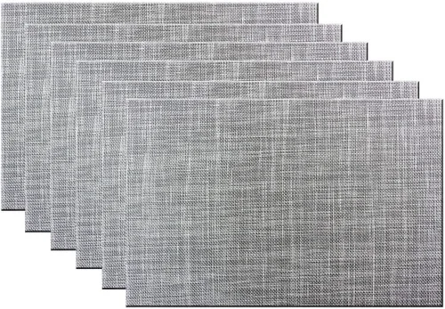 Miniatura 33 de Manteles individuales para mesa de comedor, lavables y fáciles de limpiar, camino de mesa de PVC (1 camino de mesa y 6 manteles individuales, negro)