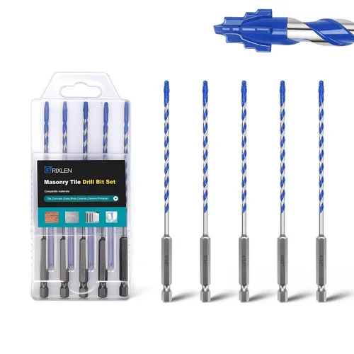 Miniatura 17 de Paquete de 5 brocas para azulejos de 1/2 pulgada, brocas de mampostería con vástago hexagonal para azulejos, hormigón, ladrillo, vidrio, porcelana