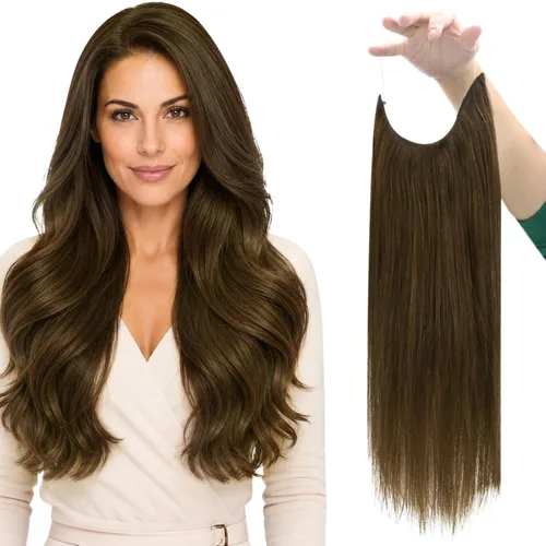Miniatura 36 de Fshine - Extensiones de cabello con hilo invisible de 12 pulgadas, color rubio ceniza con reflejos de rubio decolorado, pieza de cabello humano real