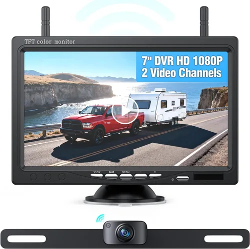 Miniatura 10 de Cámara de respaldo eRapta para camión, kit de monitor de 7'' HD 2K de visión frontal/trasera, IP69, impermeable, con visión nocturna, líneas