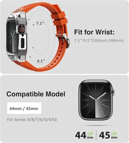 Miniatura 4 de ULTIMAL Compatible con Apple Watch de 1.929 in/1.772 in/1.732 in, correa deportiva resistente con carcasa de acero inoxidable resistente, correa