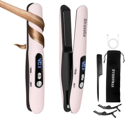 Miniatura 9 de Mini alisador y rizador de pelo inalámbrico 2 en 1, mini plancha plana portátil ajustable de 350 °F a 420 °F (350°F-420°F), pantalla LED/plancha