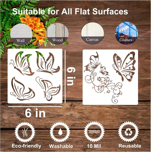 Miniatura 5 de 12 piezas de plantilla de mariposa reutilizable, plantilla de mariposa voladora de plástico, plantillas de primavera de la naturaleza para pintar