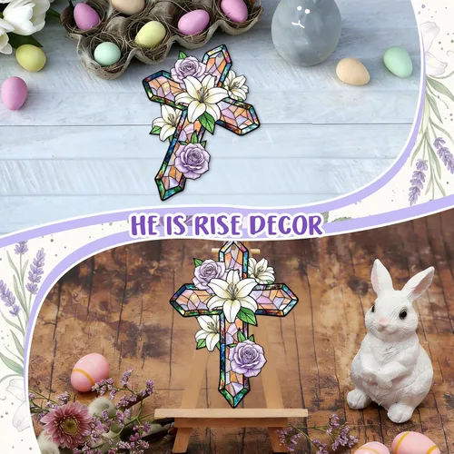 Miniatura 8 de WaaHome Adorno de cruz de Pascua para decoración de árbol, flor morada, decoración de Pascua, regalos religiosos para mujeres, hombres, niños