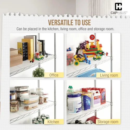 Miniatura 6 de CAPHAUS NSF - Estantería comercial de alambre de 4 niveles con dos cestas rectangulares, ruedas, pies niveladores, estante de metal