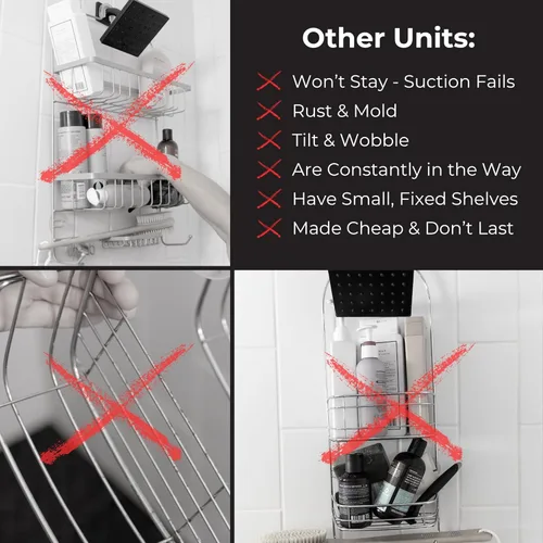 Miniatura 4 de ShowerSMART Organizador de ducha higiénico resistente a la corrosión, organizador de baño colgante con estantes ajustables, bandejas fáciles