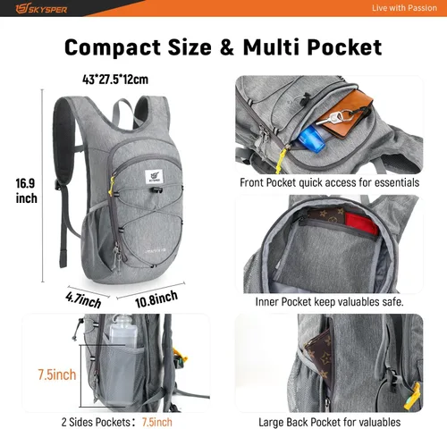 Miniatura 3 de SKYSPER Mochila de senderismo plegable de 15L/20L, mochila de viaje plegable ligera con correa para el pecho, paquete plegable pequeño para caminar