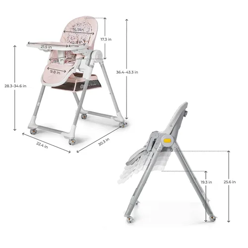 Miniatura 10 de Kinderkraft LASTREE Silla Alta Plegable para Bebés y Niños Pequeños con Función Reclinable, Barra de Juegos, Bandeja Ajustable y Reposapiés en Gris