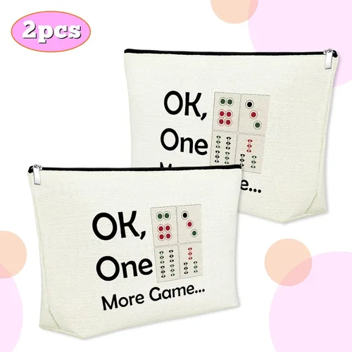 Miniatura 3 de Mxrymvu Mahjong Lovers Gift for Women Makeup Bag Mahjong Player Gifts for Friend Grandma, 2 piezas beige., Chino