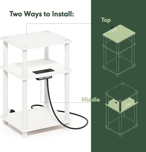 Miniatura 3 de Furinno JUST - Mesa auxiliar moderna de 3 niveles con estación de carga, mesita de noche de fácil montaje, mesita de noche con puerto USB y tipo C