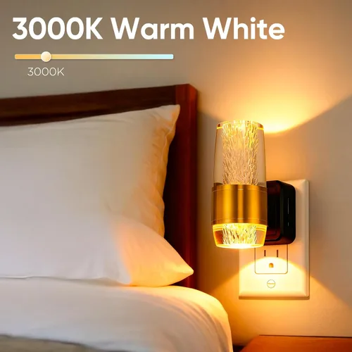 Miniatura 2 de Luz nocturna LED enchufable a la pared, paquete de 2 luces nocturnas acrílicas con brillo ajustable de 0-100 lúmenes, luz nocturna enchufable