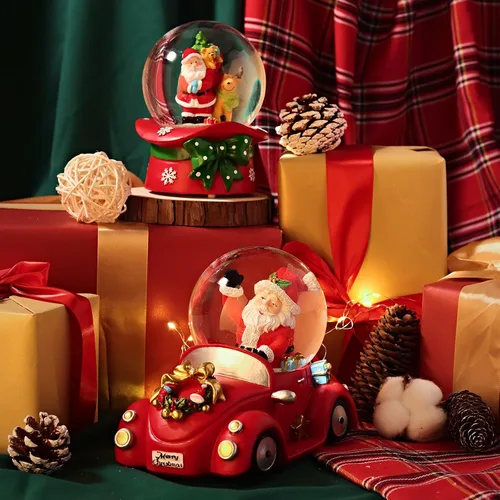Miniatura 6 de Bola de Nieve Navideña de 100 mm con 8 Luces de Color, Bola de Nieve Musical, Papá Noel, Muñeco de Nieve, Reno, Caja de Música, Decoración Navideña