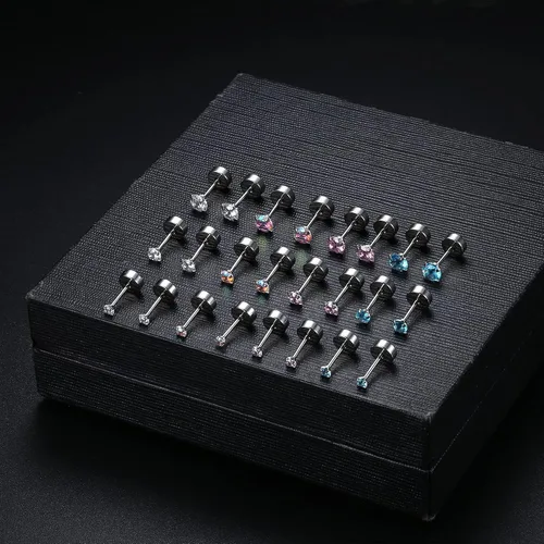 Miniatura 2 de JOERICA 12 pares de aretes tipo dormilona de acero inoxidable de 0.71 oz con circonita cúbica para mujeres y hombres, para cartílago, hélice, 0.079