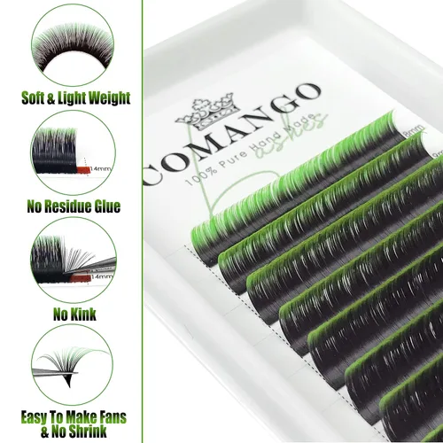 Miniatura 3 de CoMango - Extensiones de pestañas de color verde degradado 0.07, rizo C de 0.315-0.551 pulgadas, bandeja mixta, extensiones de pestañas de volumen