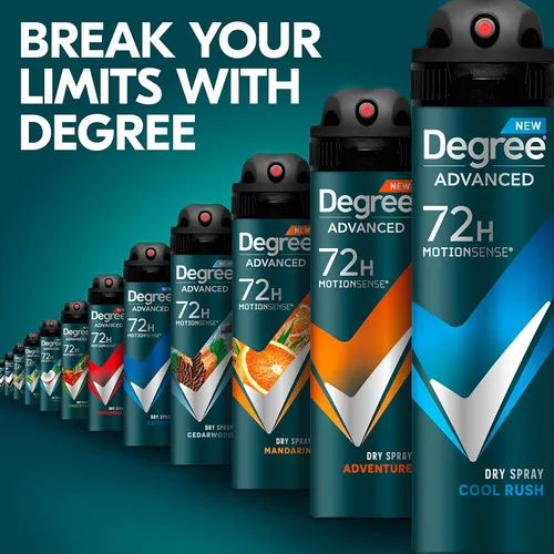 Miniatura 12 de Degree Desodorante antitranspirante para hombre, spray seco Cool Rush, desodorante de 3 unidades para hombres con tecnología MotionSense, 3.8 onzas