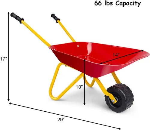 Miniatura 6 de GLACER Carretilla para niños, juguetes para exteriores con bandeja de acero, asas antideslizantes y rueda antideslizante, bandejas de construcción