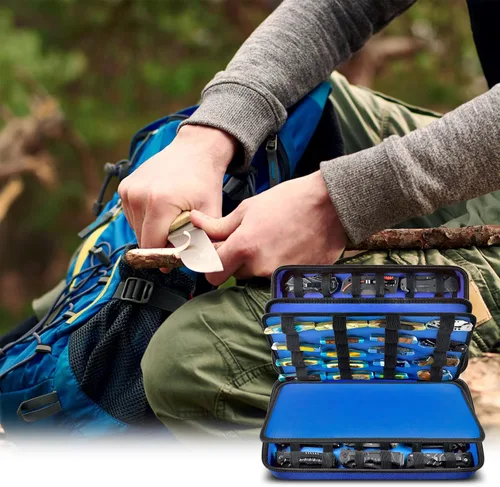 Miniatura 6 de GWCASE Vitrina para más de 66 cuchillos de bolsillo. Soporte plegable, organizador de almacenamiento de mariposas, bolsa de transporte para Azul