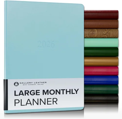 Miniatura 52 de Gallery Leather Agenda Mensual Grande 2025-2026, Elegantemente Encuadernada Planificador de Calendario y Cuaderno con Elegantes Bordes Dorados, 18