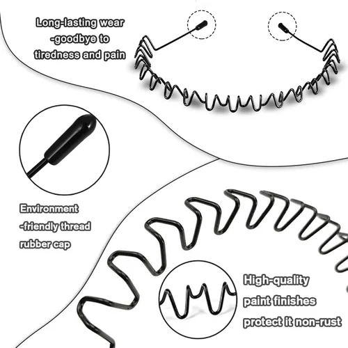 Miniatura 3 de Diademas de metal para hombres, bandas de cabello onduladas unisex de moda, bandas de cabello elásticas en zigzag perfectas para deportes al aire