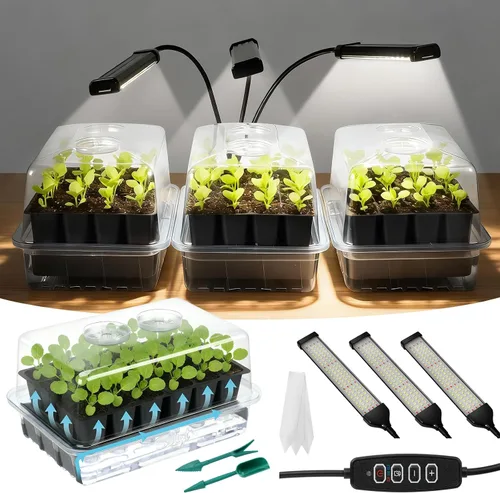 SOLIGT - Bandejas de iniciación de semillas de riego automático de 72 celdas con luz de crecimiento, kit de inicio de semillas con cúpulas de