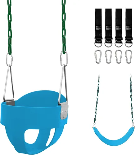Miniatura 10 de Juego de columpio para niños pequeños para exteriores - Asiento de respaldo alto con cubo completo con 4 correas colgantes y ganchos para niños