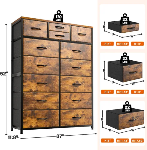 Miniatura 2 de EnHomee Cómodas altas para dormitorio con cajón, cómodas para dormitorio, cómodas de tela y cómodas para sala de estar, parte superior de madera