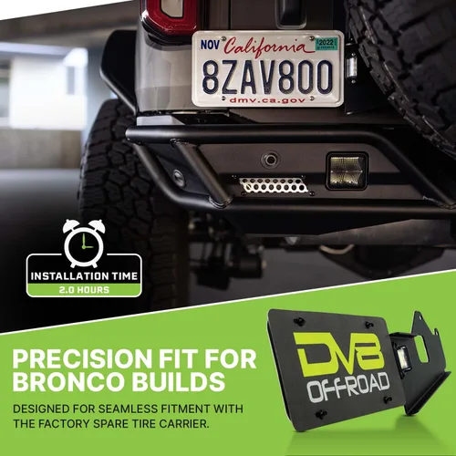 Miniatura 3 de DV8 Offroad Soporte de reubicación de matrícula trasera compatible con Ford Bronco 2021-2026 – 0.118 pulgadas de acero negro con recubrimiento