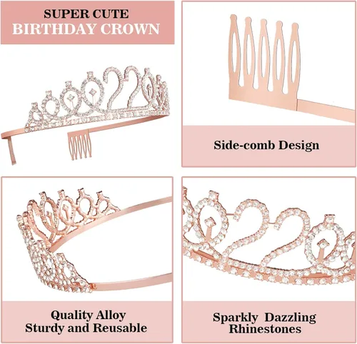 Miniatura 3 de Decoraciones de cumpleaños de 22 años para mujer, que incluyen banda y tiara, adorno para pastel y velas; regalos de cumpleaños de 22 años