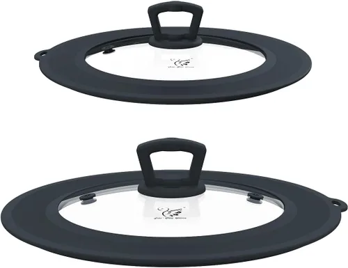 Miniatura 16 de Tapa universal de vidrio templado ventilado para sartén con borde de silicona resistente al calor, cubierta de tapa de salpicaduras de microondas