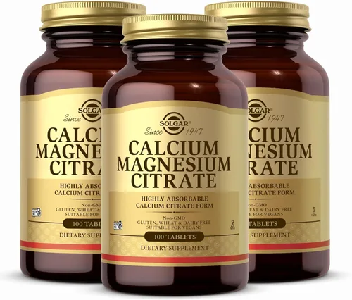 Solgar Citrato de calcio y magnesio, 100 tabletas, paquete de 3, sin OMG, vegano, sin gluten, kosher, 60 porciones en total