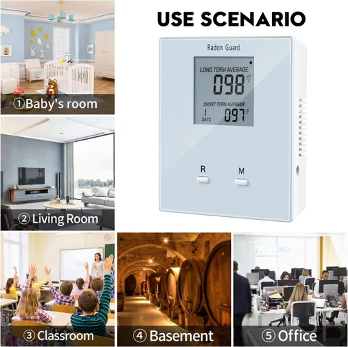 Miniatura 7 de Detector de radón doméstico, medidor de radón portátil, monitor de radón doméstico Elifecity a largo y corto plazo, alimentado por batería, fácil