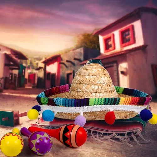 Miniatura 5 de Honoson 12 piezas de maracas de madera para fiesta, 6 mini sombreros de Cinco de Mayo, sombrero mexicano de copa para decoración de fiesta