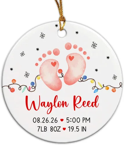 Miniatura 16 de Adorno de cerámica personalizado para la primera Navidad del bebé 2026, adorno de cerámica personalizado para la primera Navidad, estadísticas
