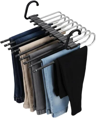 Miniatura 7 de Paquete de 2 perchas plegables de 9 capas para pantalones que ahorran espacio, percha multifuncional para pantalones, percha con agujero para colgar