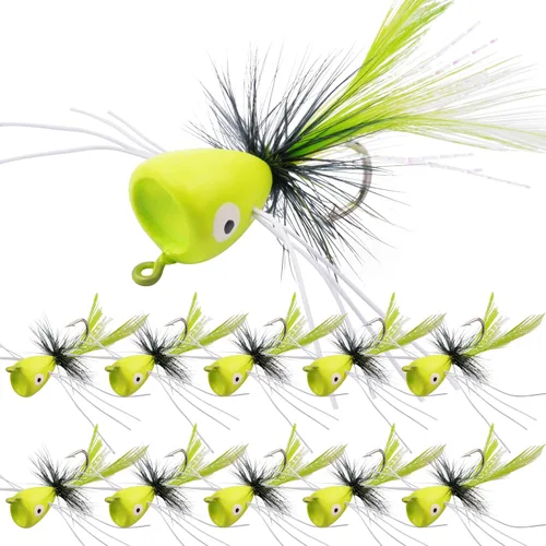 Miniatura 12 de Kit de señuelos para pesca con mosca, moscas para pesca con mosca seca, moscas de pesca con mosca superior, panfish Bluegill Popper Bait Bug