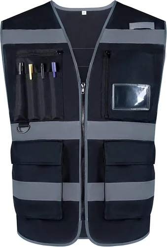 Miniatura 11 de Chaleco de seguridad reflectante de alta visibilidad, clase 2, 10 bolsillos, transpirable y forro de malla, ropa de trabajo (M-2XL, amarillo negro)