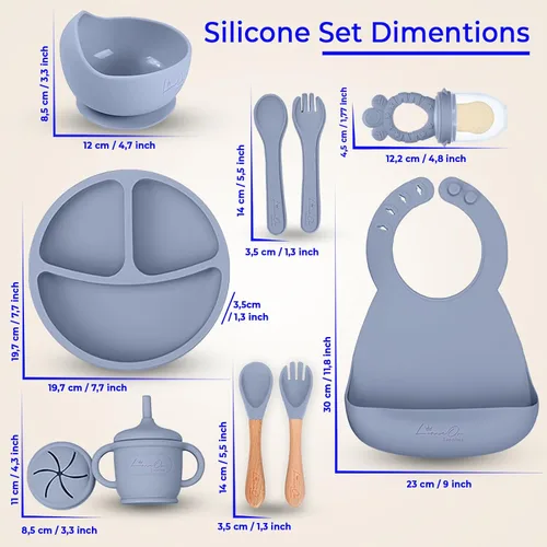 Miniatura 3 de Juego de alimentación de silicona para bebés, 10 suministros de destete LED para bebés, platos para bebés sin BPA con platos y cuencos para niños