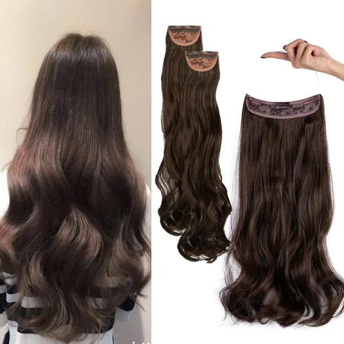 Miniatura 10 de Extensiones de cabello invisibles con halo mejorado con 3 piezas de diadema ajustable, largo, ondulado, extensiones de cabello rubio decolorado